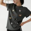Women's Summer Vintage American Style Playful Puppy Embroidery Casual Short Sleeve T-shirt