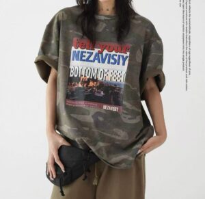 Unisex Vintage Streetwear Camo Graphic Tee - Retro Military Print Short Sleeve T-Shirt