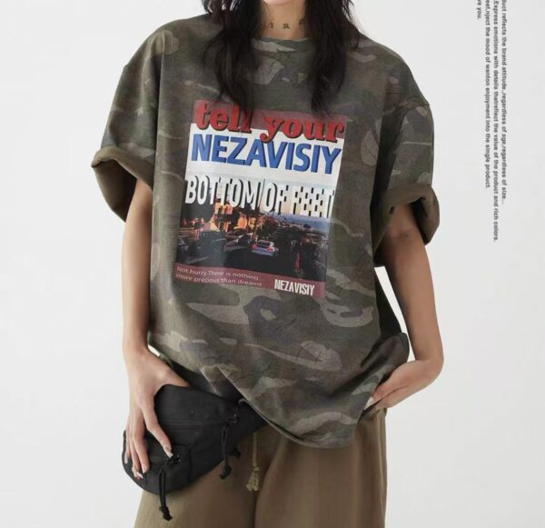 Unisex Vintage Streetwear Camo Graphic Tee - Retro Military Print Short Sleeve T-Shirt